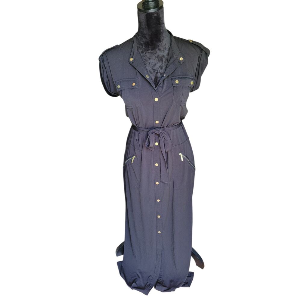 Michael Kors Dress Women's M Charcoal Black Belted Gold Buttons
